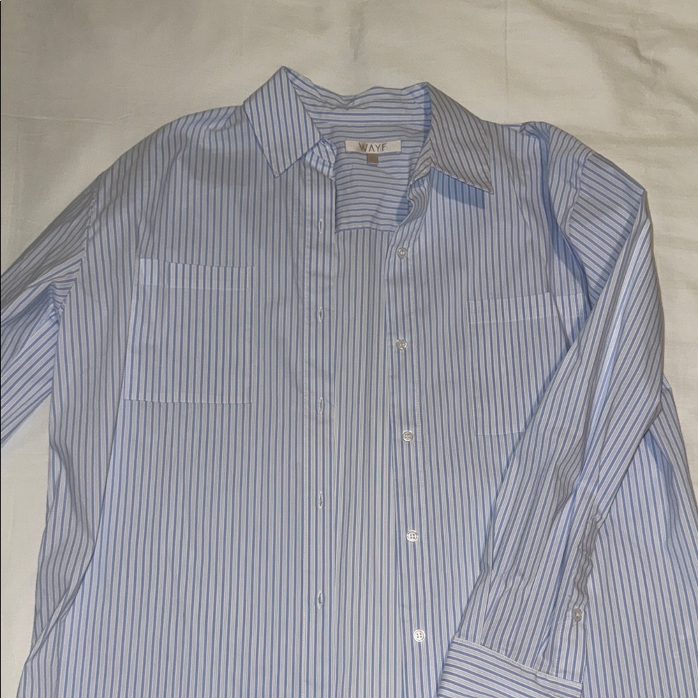 WAYF Blue Striped Button-Up Shirt